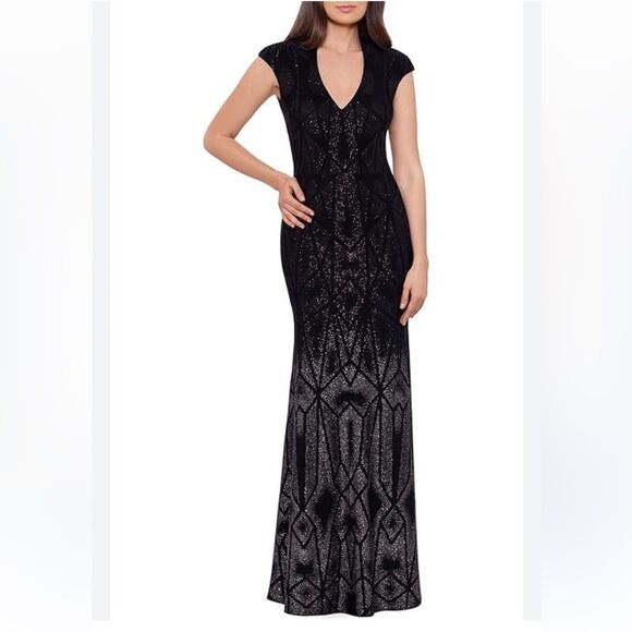 Betsy & Adam Glitter Ombré Cap Sleeve Dress NWT - Picture 2 of 10